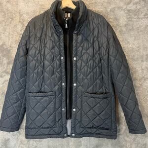 Cole Haan Black Diamond Quilted Layered Jacket Barn Coat Knit Trim S Small